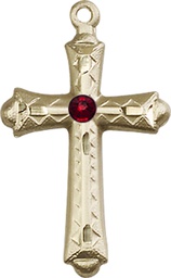 [6007KT-STN1] 14kt Gold Cross Medal with a 3mm Garnet Swarovski stone