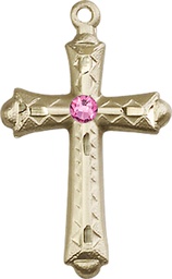 [6007KT-STN10] 14kt Gold Cross Medal with a 3mm Rose Swarovski stone