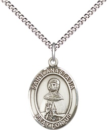 [8213SS/18S] Sterling Silver Saint Anastasia Pendant on a 18 inch Light Rhodium Light Curb chain