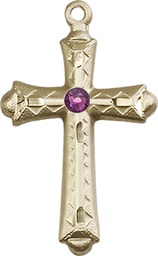 [6007KT-STN2] 14kt Gold Cross Medal with a 3mm Amethyst Swarovski stone