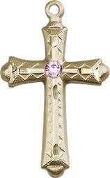 [6007KT-STN6] 14kt Gold Cross Medal with a 3mm Light Amethyst Swarovski stone