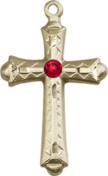 [6007KT-STN7] 14kt Gold Cross Medal with a 3mm Ruby Swarovski stone