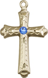 [6007KT-STN9] 14kt Gold Cross Medal with a 3mm Sapphire Swarovski stone