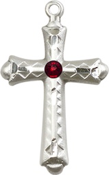 [6007SS-STN1] Sterling Silver Cross Medal with a 3mm Garnet Swarovski stone