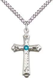 [6007SS-STN12/24SS] Sterling Silver Cross Pendant with a 3mm Zircon Swarovski stone on a 24 inch Sterling Silver Heavy Curb chain