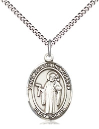 [8220SS/18S] Sterling Silver Saint Joseph the Worker Pendant on a 18 inch Light Rhodium Light Curb chain