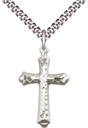[6007SS-STN4/24S] Sterling Silver Cross Pendant with a 3mm Crystal Swarovski stone on a 24 inch Light Rhodium Heavy Curb chain