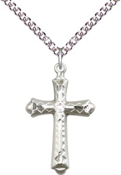 [6007SS-STN4/24SS] Sterling Silver Cross Pendant with a 3mm Crystal Swarovski stone on a 24 inch Sterling Silver Heavy Curb chain