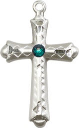 [6007SS-STN5] Sterling Silver Cross Medal with a 3mm Emerald Swarovski stone