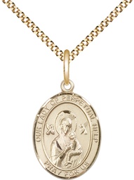 [8222GF/18G] 14kt Gold Filled Our Lady of Perpetual Help Pendant on a 18 inch Gold Plate Light Curb chain