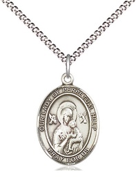 [8222SS/18S] Sterling Silver Our Lady of Perpetual Help Pendant on a 18 inch Light Rhodium Light Curb chain