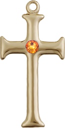 [6008GF-STN11] 14kt Gold Filled Cross Medal with a 3mm Topaz Swarovski stone