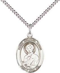 [8227SS/18S] Sterling Silver Saint Dominic Savio Pendant on a 18 inch Light Rhodium Light Curb chain