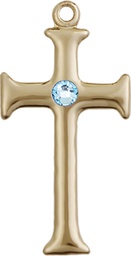 [6008GF-STN3] 14kt Gold Filled Cross Medal with a 3mm Aqua Swarovski stone