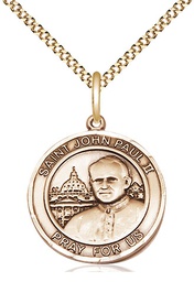 [8234RDGF/18G] 14kt Gold Filled Saint John Paul II Pendant on a 18 inch Gold Plate Light Curb chain