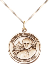 [8234RDGF/18GF] 14kt Gold Filled Saint John Paul II Pendant on a 18 inch Gold Filled Light Curb chain