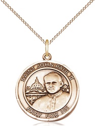 [8234RDGF/18GF] 14kt Gold Filled Saint John Paul II Pendant on a 18 inch Gold Filled Light Curb chain