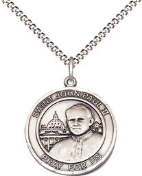 [8234RDSS/18S] Sterling Silver Saint John Paul II Pendant on a 18 inch Light Rhodium Light Curb chain