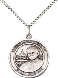 [8234RDSS/18SS] Sterling Silver Saint John Paul II Pendant on a 18 inch Sterling Silver Light Curb chain