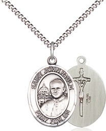 [8234SS/18S] Sterling Silver Saint John Paul II Pendant on a 18 inch Light Rhodium Light Curb chain