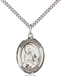 [8236SS/18S] Sterling Silver Saint Madeline Sophie Barat Pendant on a 18 inch Light Rhodium Light Curb chain