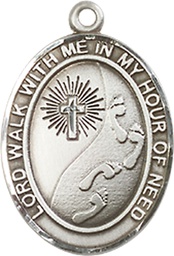 [8237SS] Sterling Silver Footprints Cross Medal