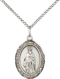 [8238SS/18SS] Sterling Silver Saint Bartholomew the Apostle Pendant on a 18 inch Sterling Silver Light Curb chain