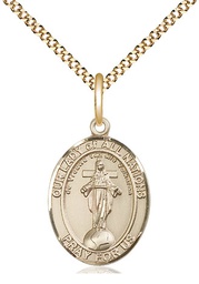 [8242GF/18G] 14kt Gold Filled Our Lady of All Nations Pendant on a 18 inch Gold Plate Light Curb chain