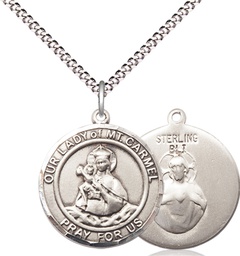 [8243RDSS/18S] Sterling Silver Our Lady of Mount Carmel Pendant on a 18 inch Light Rhodium Light Curb chain