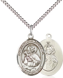 [8243SS/18S] Sterling Silver Our Lady of Mount Carmel Pendant on a 18 inch Light Rhodium Light Curb chain