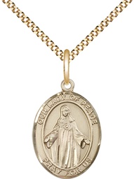 [8245GF/18G] 14kt Gold Filled Our Lady of Peace Pendant on a 18 inch Gold Plate Light Curb chain