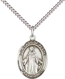 [8245SS/18S] Sterling Silver Our Lady of Peace Pendant on a 18 inch Light Rhodium Light Curb chain