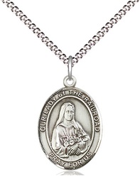 [8247SS/18S] Sterling Silver Our Lady of the Railroad Pendant on a 18 inch Light Rhodium Light Curb chain
