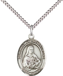[8247SS/18S] Sterling Silver Our Lady of the Railroad Pendant on a 18 inch Light Rhodium Light Curb chain
