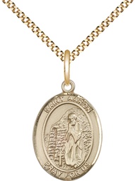 [8254GF/18G] 14kt Gold Filled Saint Aaron Pendant on a 18 inch Gold Plate Light Curb chain