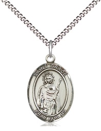 [8255SS/18S] Sterling Silver Saint Grace Pendant on a 18 inch Light Rhodium Light Curb chain