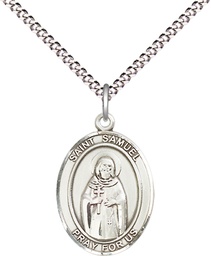 [8259SS/18S] Sterling Silver Saint Samuel Pendant on a 18 inch Light Rhodium Light Curb chain