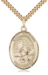 [7309GF/24G] 14kt Gold Filled Saint Rosalia Pendant on a 24 inch Gold Plate Heavy Curb chain