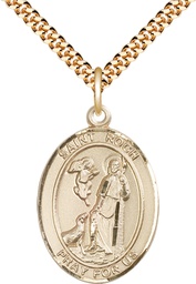 [7310GF/24G] 14kt Gold Filled Saint Roch Pendant on a 24 inch Gold Plate Heavy Curb chain