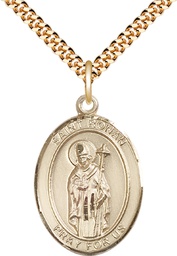 [7315GF/24G] 14kt Gold Filled Saint Ronan Pendant on a 24 inch Gold Plate Heavy Curb chain