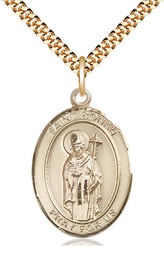 [7315GF/24G] 14kt Gold Filled Saint Ronan Pendant on a 24 inch Gold Plate Heavy Curb chain