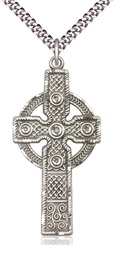 [0253SS/24S] Sterling Silver Kilklispeen Cross Pendant on a 24 inch Light Rhodium Heavy Curb chain