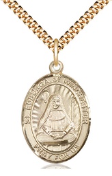 [7324GF/24G] 14kt Gold Filled Saint Edburga of Winchester Pendant on a 24 inch Gold Plate Heavy Curb chain