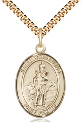 [7325GF/24G] 14kt Gold Filled Saint Cornelius Pendant on a 24 inch Gold Plate Heavy Curb chain