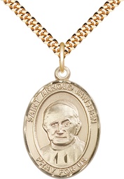 [7328GF/24G] 14kt Gold Filled Saint Arnold Janssen Pendant on a 24 inch Gold Plate Heavy Curb chain