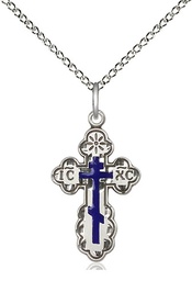 [0256ESS/18SS] Sterling Silver Saint Olga Cross Pendant on a 18 inch Sterling Silver Light Curb chain