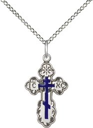 [0256ESS/18SS] Sterling Silver Saint Olga Cross Pendant on a 18 inch Sterling Silver Light Curb chain