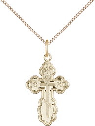 [0256GF/18GF] 14kt Gold Filled Saint Olga Cross Pendant on a 18 inch Gold Filled Light Curb chain
