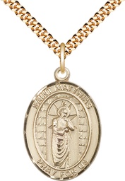 [7331GF/24G] 14kt Gold Filled Saint Matthias the Apostle Pendant on a 24 inch Gold Plate Heavy Curb chain