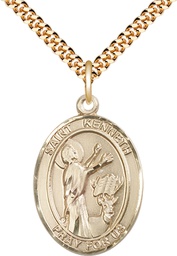 [7332GF/24G] 14kt Gold Filled Saint Kenneth Pendant on a 24 inch Gold Plate Heavy Curb chain